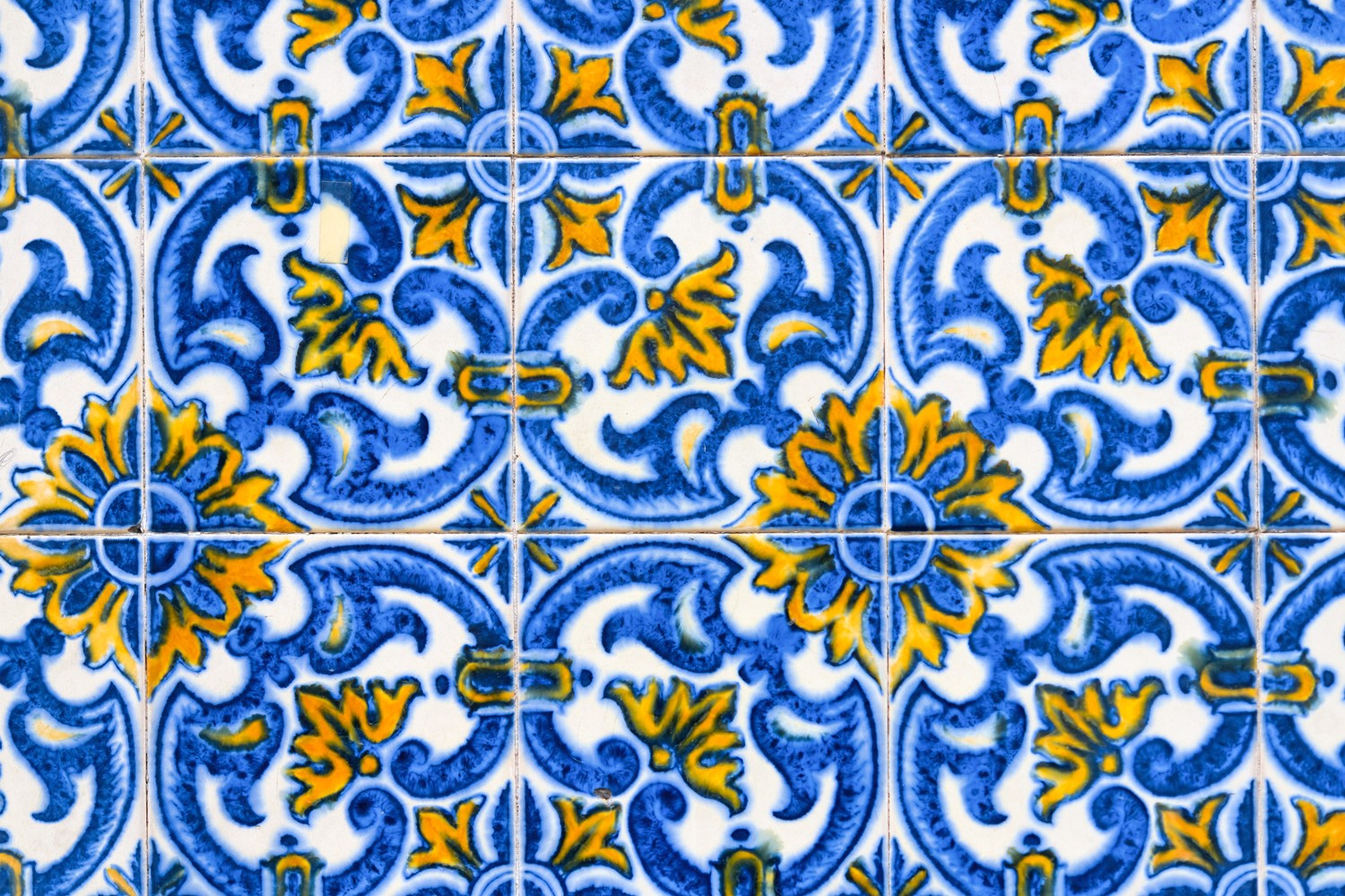 Blue and yellow patterned tiles