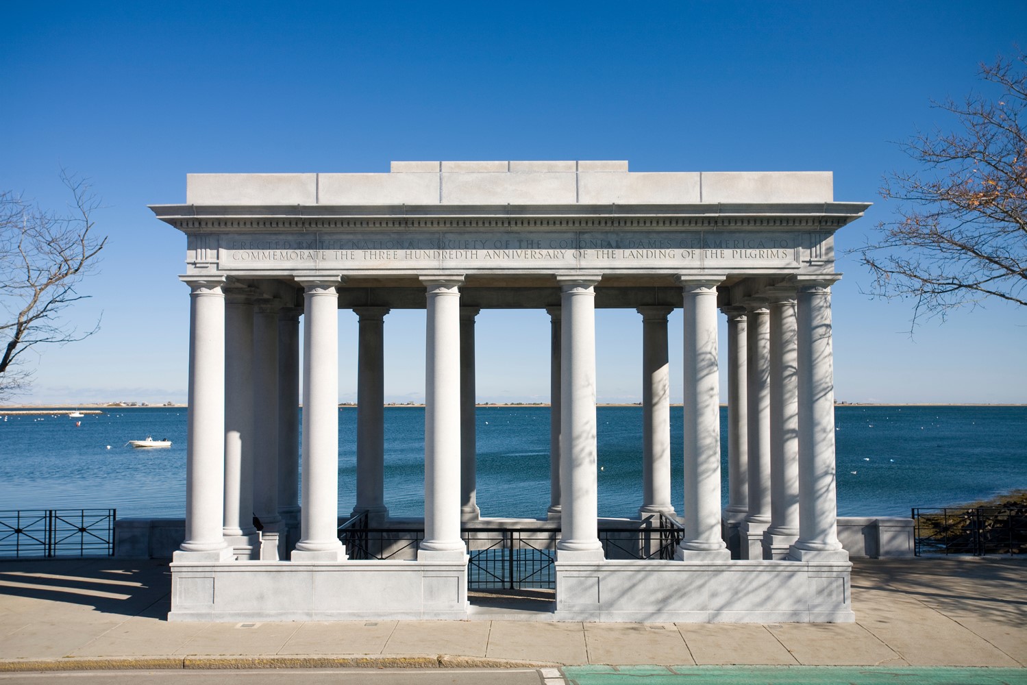 Columned monument by the water