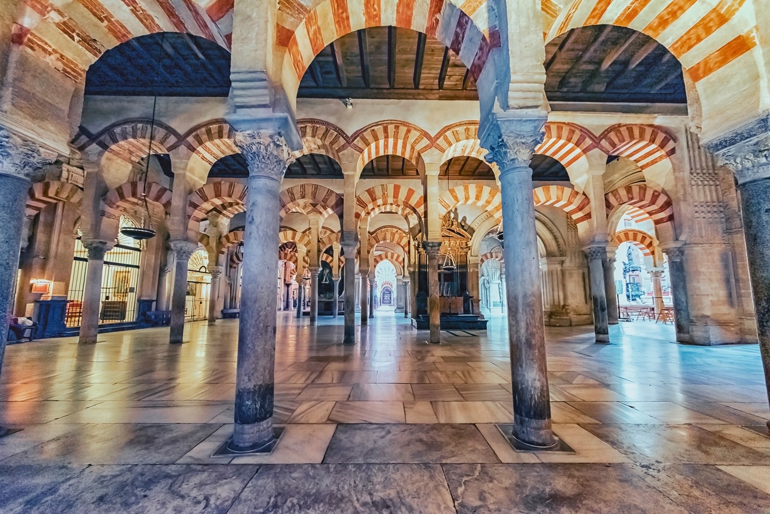 Multicolored arched hall inside a mosque