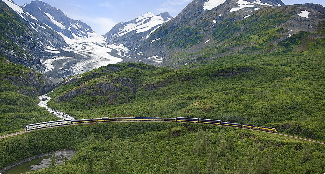 Train traveling through Tundra Wilderness