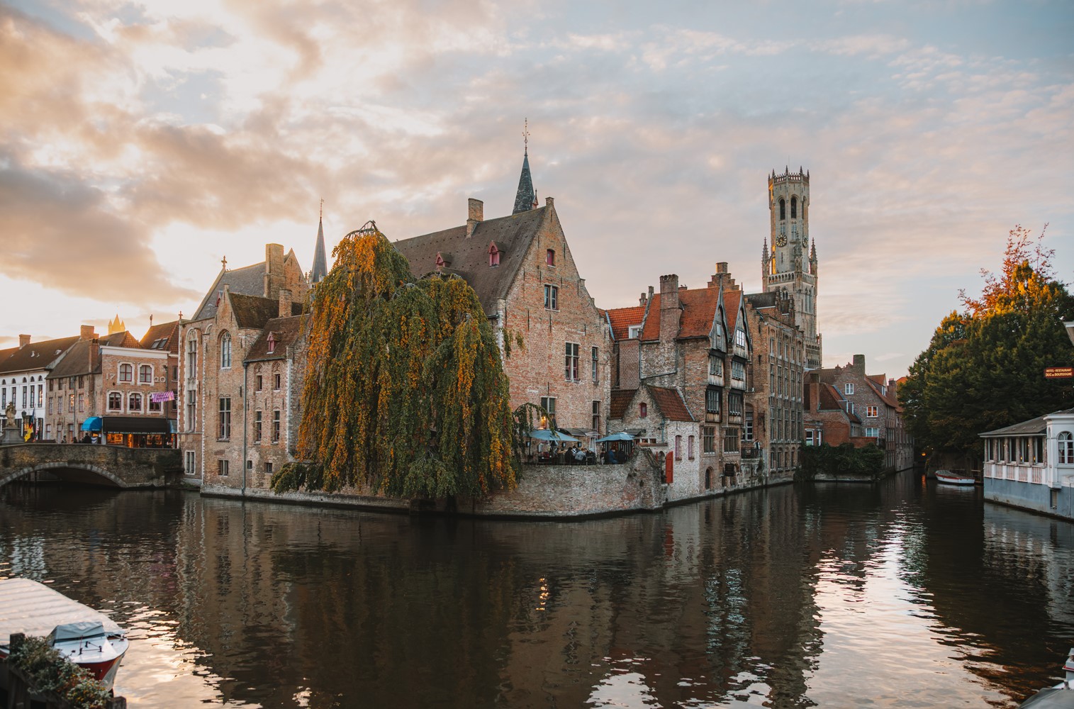 Sunset view of Bruges Belgium