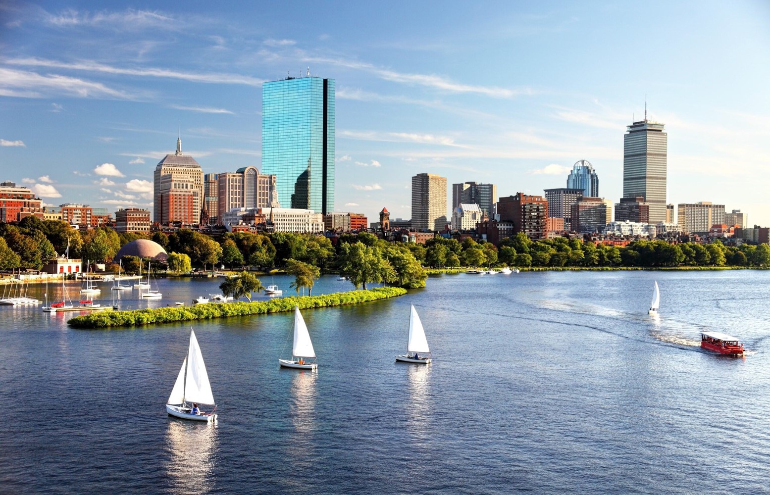 Sailboat along the Boston Skyline on the Boston Harbor waterfront