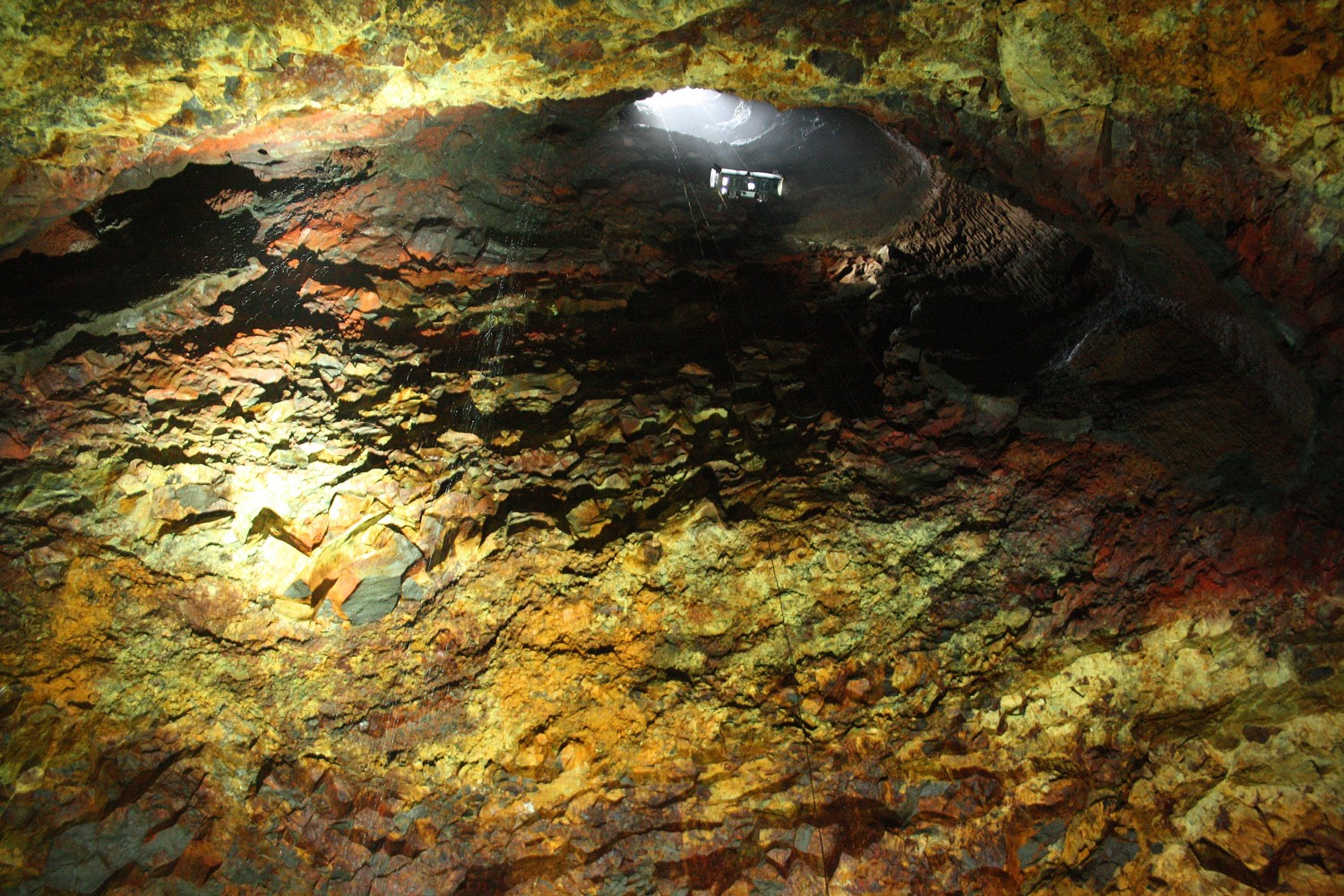 Colorful rocky cave interior